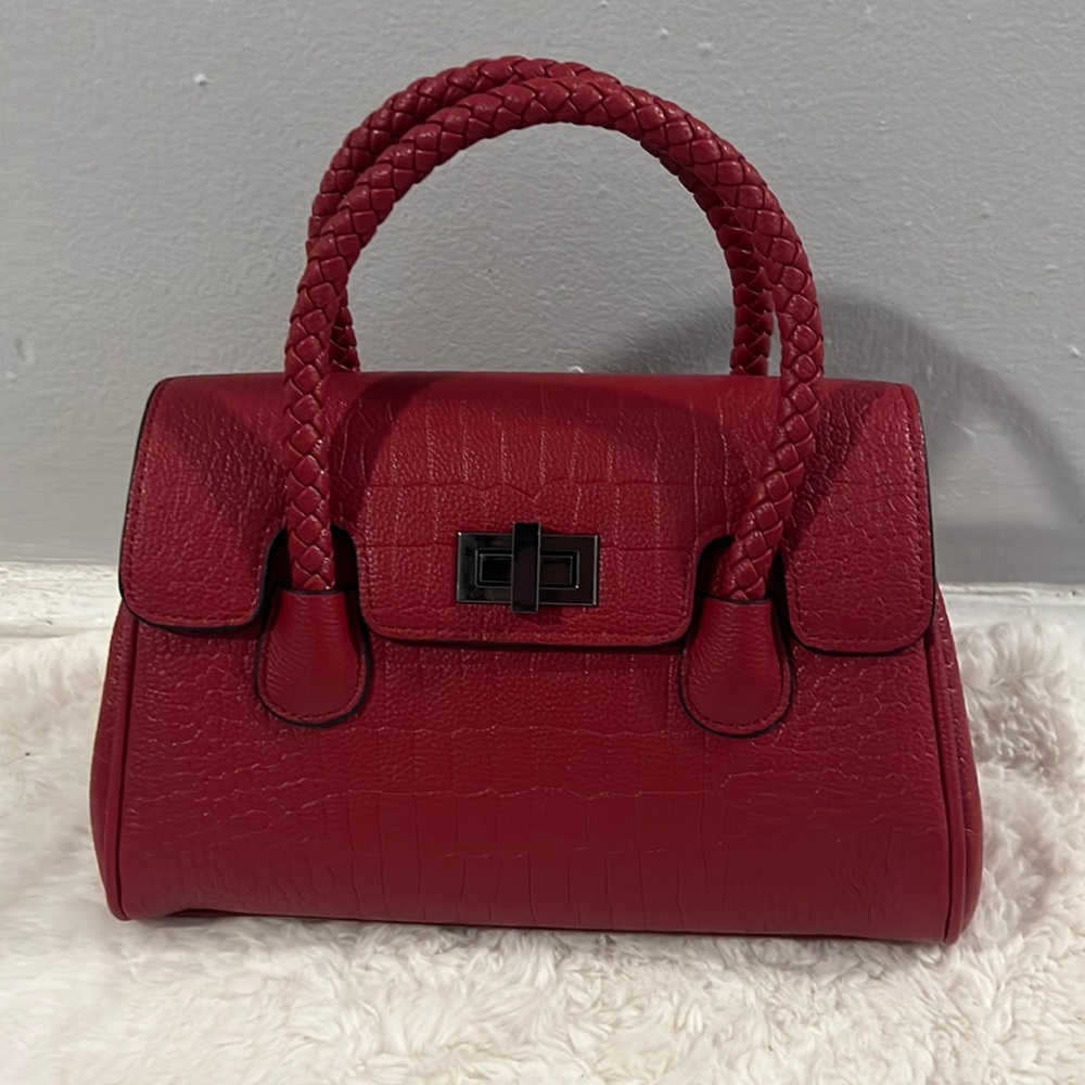 **NEW** Inspired deep red REAL leather handbag with extra long strap